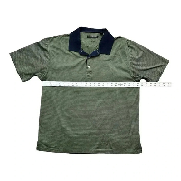 GREG NORMAN Green & Navy Blue Stripe Golf Polo sz L 100% Cotton Short Sleeve - Picture 3 of 5